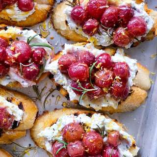 Roasted Grape and Whipped Goat Cheese Crostini