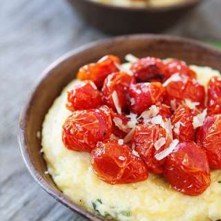 Creamy Basil Polenta with Roasted Tomatoes