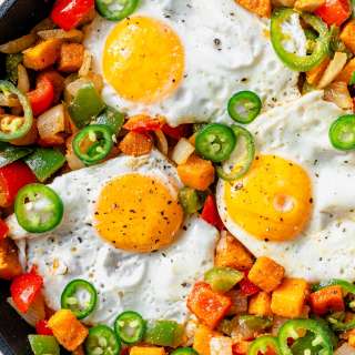 Southwestern Vegetable Hash and Fried Eggs