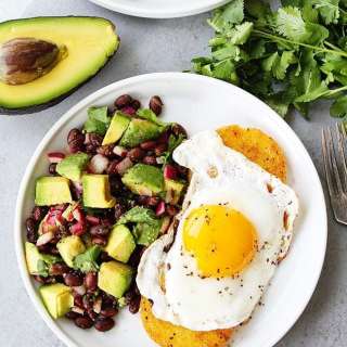 Polenta Rounds with Fried Eggs and Avocado Bean Salsa