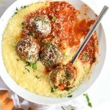 Baked Turkey Meatballs with Polenta and Marinara