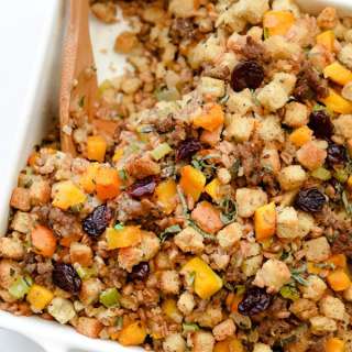 Farro, Butternut Squash, Sausage and Dried Cherry Stuffing