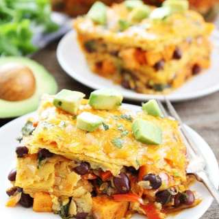 Stacked Sweet Potato and Black Bean Enchiladas