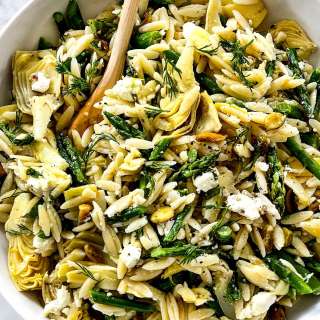 Orzo Salad with Asparagus, Artichoke Hearts and Feta