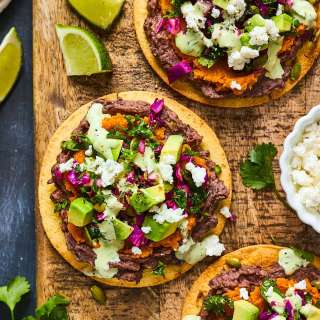 Sweet Potato Refried Bean Tostadas