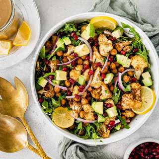 Roasted Cauliflower Chickpea Salad with Tahini Dressing