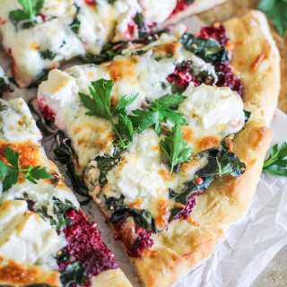 Beet Pesto Pizza with Kale and Goat Cheese