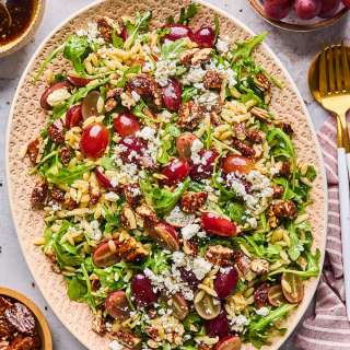 Orzo Salad with Grapes, Arugula, & Candied Pecans