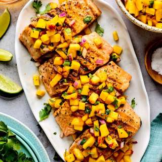 Grilled Salmon with Mango Peach Salsa