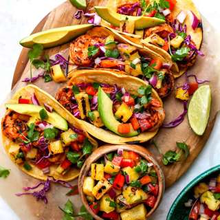 Shrimp Tacos with Grilled Pineapple Salsa