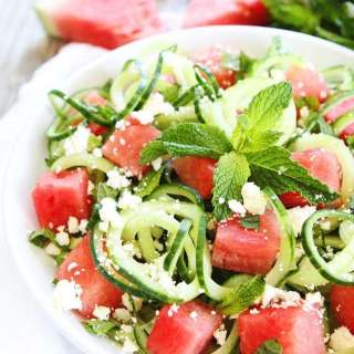 Cucumber Noodle, Watermelon, and Feta Salad