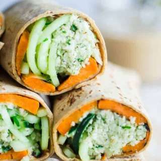 Mint Grilled Sweet Potatoes with Tahini Cauliflower Rice Wrap