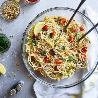 Vegan Gluten-Free Pasta Salad with Artichokes and Lemon Vinaigrette