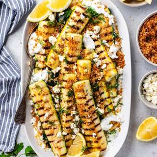 Grilled Zucchini Salad with Creamy Yogurt Feta Spread