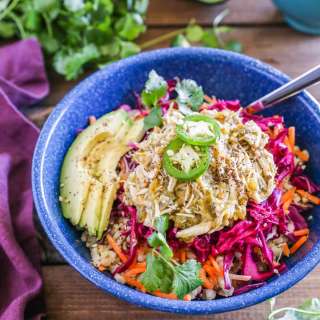 Crock Pot Shredded Chicken Chile Verde Burrito Bowls