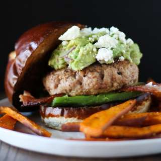 Guacamole Bacon Turkey Burgers with Roasted Poblano Peppers