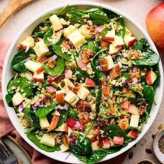 Quinoa Spinach Salad with Apples, Bacon & White Cheddar