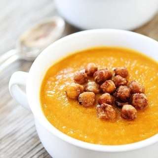 Slow Cooker Butternut Squash Soup with Maple Roasted Chickpeas