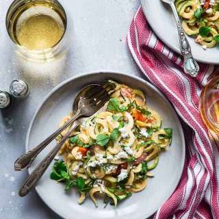 Zucchini with Greek Yogurt Roasted Red Pepper Pasta Sauce