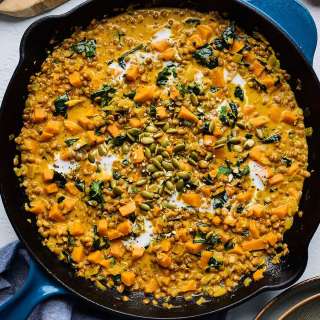 Skillet Creamy Sweet Potatoes & Lentils