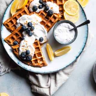 Blueberry Gluten-Free Greek Yogurt Waffles