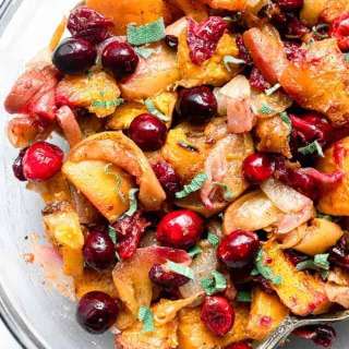 Roast Pumpkin With Maple Syrup, Cranberries, And Apples