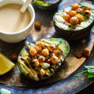 Grilled Avocado Stuffed With Chickpeas And Tahini