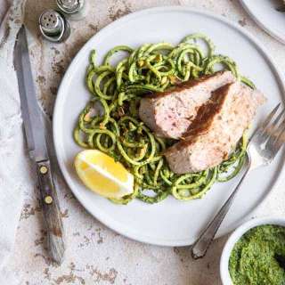 Keto Pork Tenderloin with Pistachio Pesto