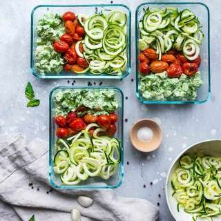 Basil Pesto Chicken Pasta Meal Prep Bowls