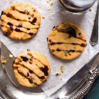 Cranberry Pistachio Gluten Free Shortbread Cookies with Balsamic Reduction {Vegan + Paleo}