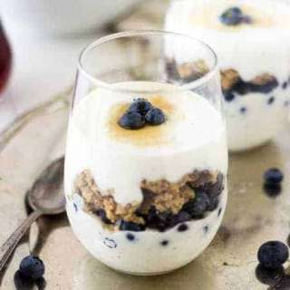 Gluten Free Pancake Parfait with Blueberries and Yogurt