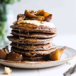 Healthy Gluten-Free Buckwheat Pancakes With Roasted Peaches