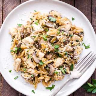 Parmesan Herb Chicken, Mushroom and Orzo Skillet