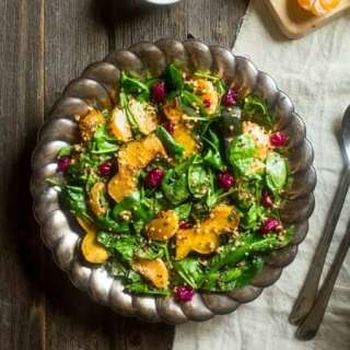 Roasted Acorn Squash and Quinoa Salad with Cranberries and Orange Maple Tahini Dressing