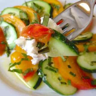 Heirloom Tomato and Cucumber Salad with Goat Cheese