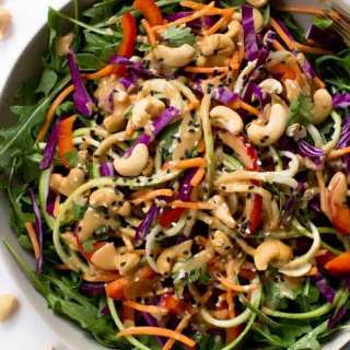 Zucchini Noodle Pad Thai Salad with Sesame-Cashew Dressing