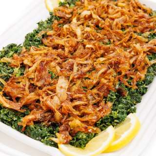 Lebanese Hindbeh (Sauteed Greens/Spinach) with Caramelized Onions