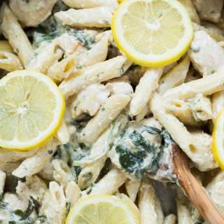 One Pot Creamy Lemon Chicken Pasta with Baby Kale