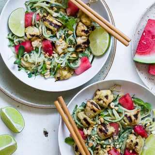 Green Cashew Curry Chicken Bowls With Watermelon