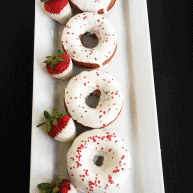 Baked Strawberry Donuts with White Chocolate Ganache