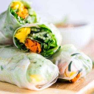 Vegan Cucumber Noodles-Mango Summer Rolls With Almond-Coconut Dip {Gluten Free}