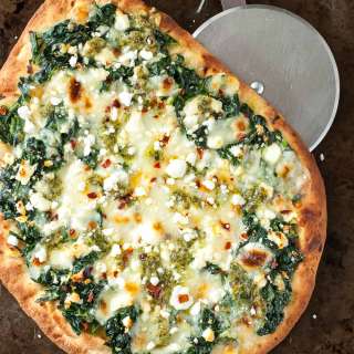 Three Cheese Pesto Spinach Flatbread Pizza