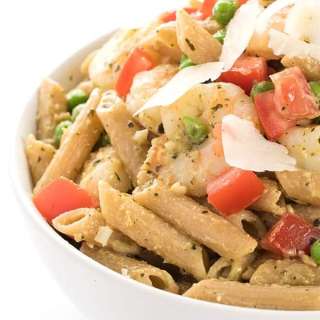 Pesto Pasta with Shrimp and Peas