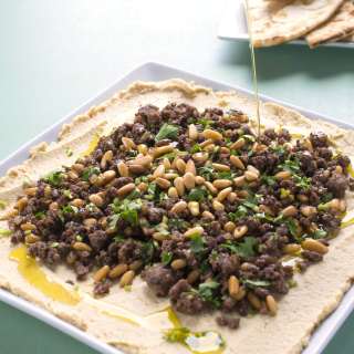Hummus with Ground Lamb and Toasted Pine Nuts