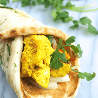 Chicken Satay Naan Wraps with Creamy Peanut Sauce