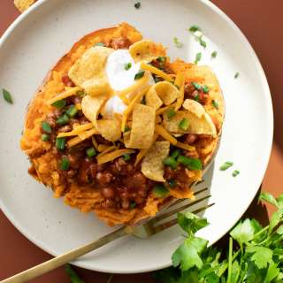 Chili Stuffed Sweet Potatoes