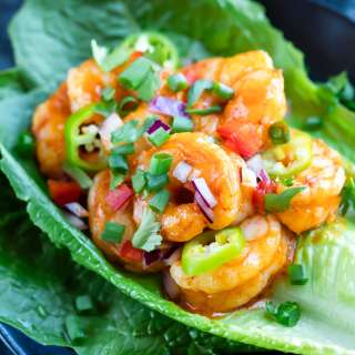 Buffalo Shrimp Lettuce Wrap Tacos