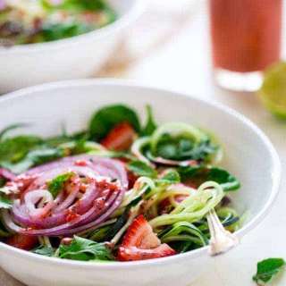 Spiralized Cucumber Salad Recipe with Chia Seed Strawberry Vinaigrette {Vegan, Paleo + Super Simple}