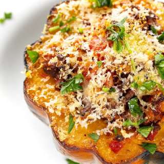 Stuffed Acorn Squash with Farro and Chorizo