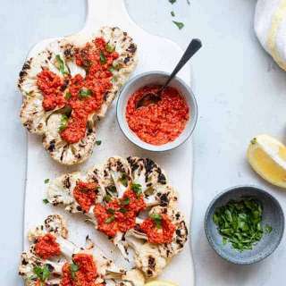 Grilled Cauliflower Steak With Romesco Sauce